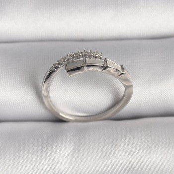 Pirinç Gümüş Renk Zirkon Taşlı Yılan Model Ayarlanabilir Yüzük