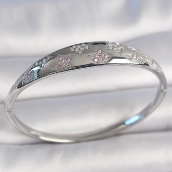 Pirinç Gümüş Renk Zirkon Taşlı Yıldız İşlemeli Kadın Kelepçe