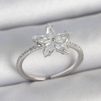 Pirinç Gümüş Renk Zirkon Taşlı Yıldız Model Ayarlanabilir Kadın Yüzük