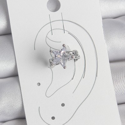 Pirinç Gümüş Renk Zirkon Taşlı Yıldız Model Kadın Kıkırdak Küpe