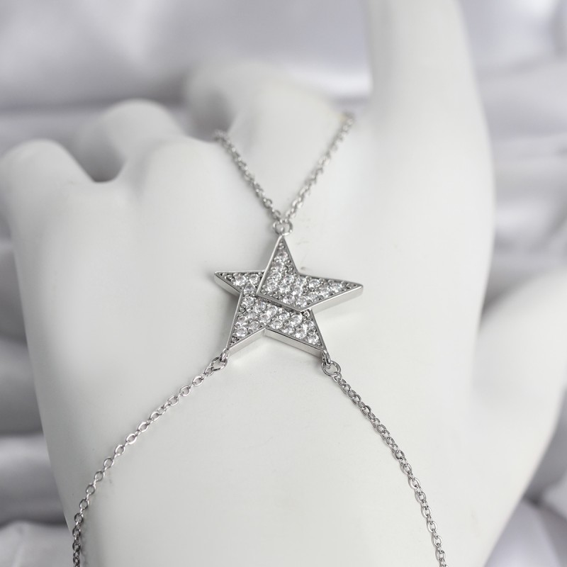 Pirinç Gümüş Renk Zirkon Taşlı Yıldız Model Kadın Şahmeran