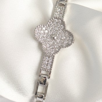 Pirinç Gümüş Renk Zirkon Taşlı Yonca Model Kadın Bileklik