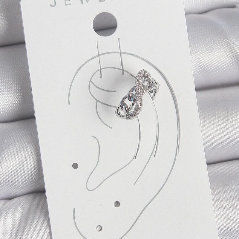 Pirinç Gümüş Renk Zirkon Taşlı Zincir Sonsuzluk Model Kadın Kıkırdak Küpe