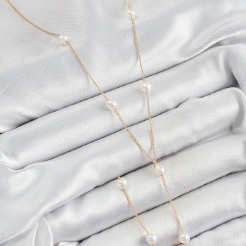 Pirinç İnci Figürlü Y Model Gold Renk Kadın Kolye