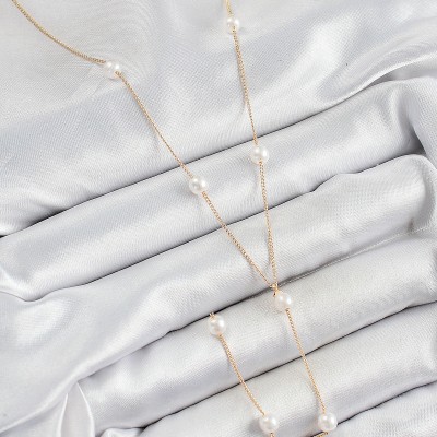 Pirinç İnci Figürlü Y Model Gold Renk Kadın Kolye