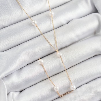 Pirinç İnci Figürlü Y Model Gold Renk Kadın Kolye