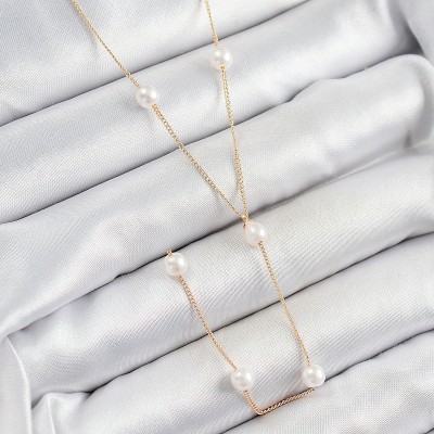 Pirinç İnci Figürlü Y Model Gold Renk Kadın Kolye