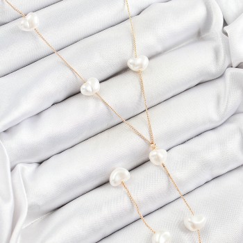 Pirinç İncili Kalp Figürlü Y Model Gold Renk Kadın Kolye