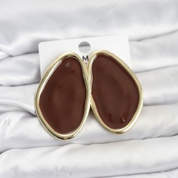 Pirinç Kahverengi Mineli Damla Model Vintage Plaka Kadın Küpe