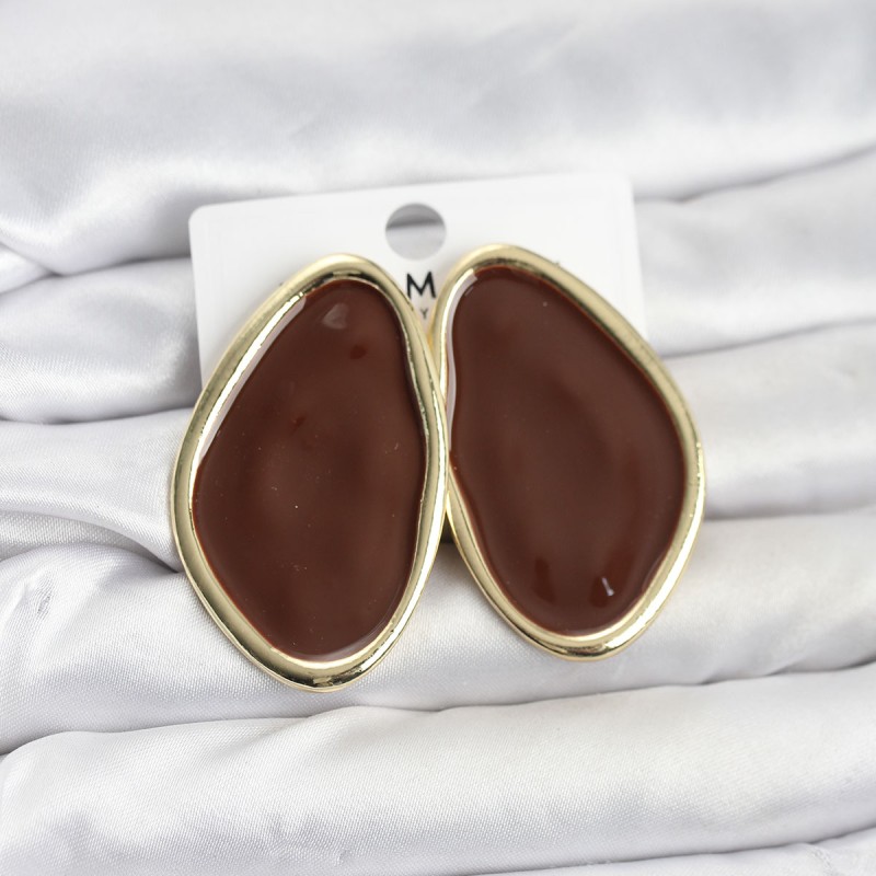 Pirinç Kahverengi Mineli Damla Model Vintage Plaka Kadın Küpe