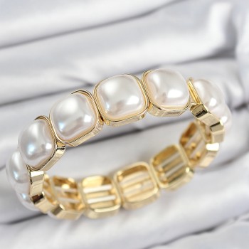 Pirinç Kare İnci Model Gold Renk Lastikli Kadın Bileklik