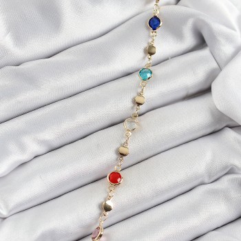 Pirinç Karışık Renk Zirkon Taşlı Gold Renk Kadın Bileklik