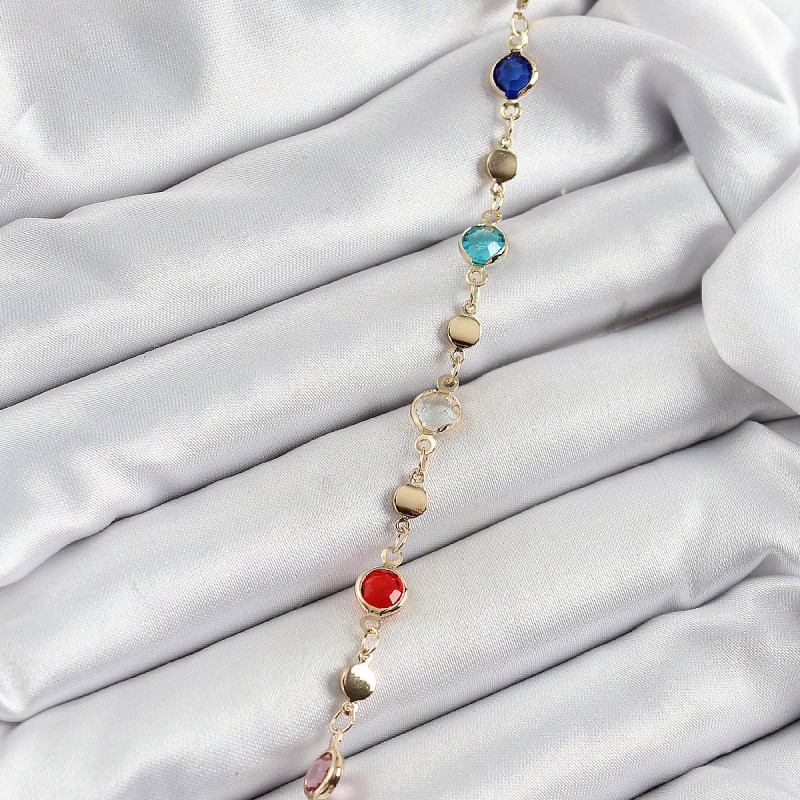 Pirinç Karışık Renk Zirkon Taşlı Gold Renk Kadın Bileklik