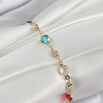 Pirinç Karışık Renk Zirkon Taşlı Gold Renk Kadın Bileklik