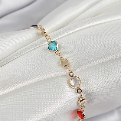 Pirinç Karışık Renk Zirkon Taşlı Gold Renk Kadın Bileklik