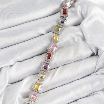 Pirinç Karışık Zirkon Taşlı Baget Model Gümüş Renk VIP Seri Kadın Bileklik