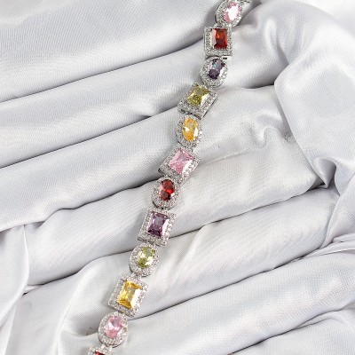 Pirinç Karışık Zirkon Taşlı Baget Model Gümüş Renk VIP Seri Kadın Bileklik