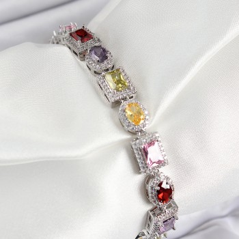 Pirinç Karışık Zirkon Taşlı Baget Model Gümüş Renk VIP Seri Kadın Bileklik