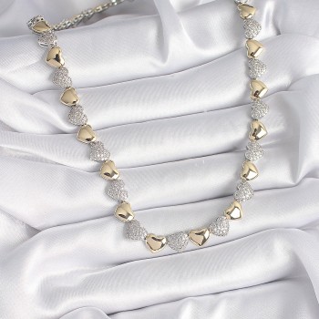 Pirinç Mix Renk Zirkon Taşlı Kalp Model VIP Exclusive Seri Kadın Kolye