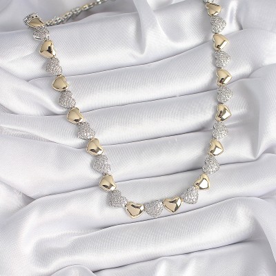 Pirinç Mix Renk Zirkon Taşlı Kalp Model VIP Exclusive Seri Kadın Kolye