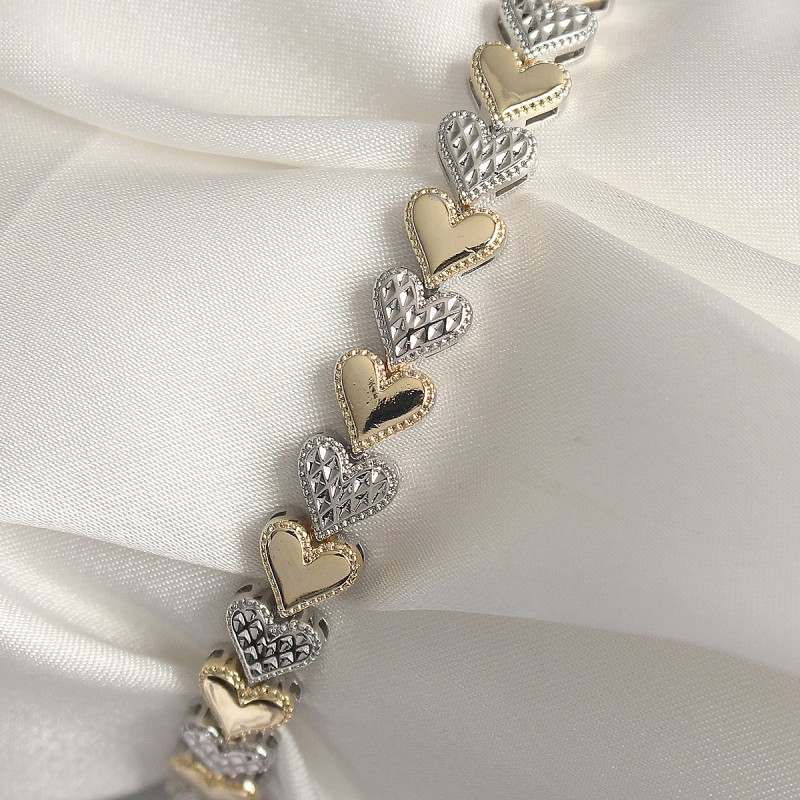 Pirinç Mix Renk Zirkon Taşlı Kalp Model VIP Seri Kadın Bileklik