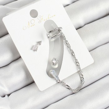 Pirinç Ok Figürlü Zirkon Taşlı Gümüş Renk 3'lü Kıkırdak Kadın Küpe Set