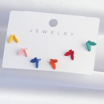 Pirinç Rengarenk Mineli Minimal Kelebek Küpe Seti