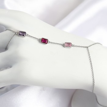 Pirinç Renkli Zirkon Taşlı Dikdörtgen Model Gümüş Renk Kadın Şahmeran