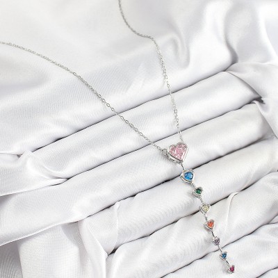 Pirinç Renkli Zirkon Taşlı Kalp Model Gümüş Renk Kadın Y Kolye