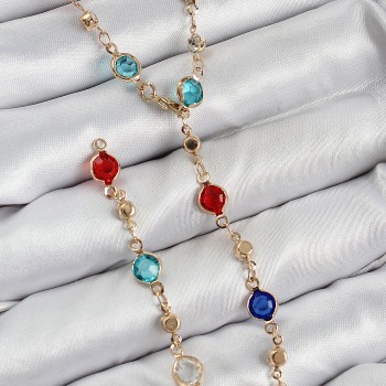 Pirinç Renkli Zirkon Taşlı Model Gold Renk Kadın Y Kolye