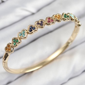 Pirinç Renkli Zirkon Taşlı Sıralı Kalp Model Gold Renk Kadın Kelepçe