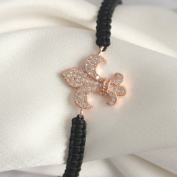 Pirinç Rose Renk Zirkon Taşlı Zambak Model Asansörlü Makrome Model Kadın Bileklik