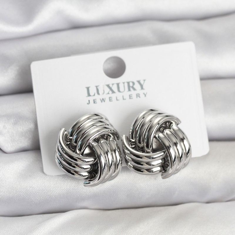 Pirinç Sarmal Gümüş Renk Kadın Küpe