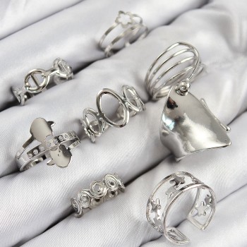 Pirinç Sarmal Ve Yıldız Model Gümüş Renk Kadın Yüzük Kombin Set