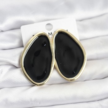 Pirinç Siyah Mineli Damla Model Vintage Plaka Kadın Küpe