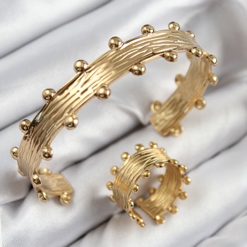 Pirinç Topcuk Model Gold Renk Bileklik Yüzük Set