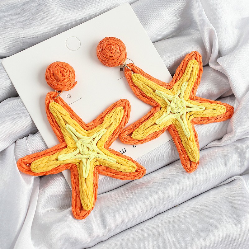 Pirinç Turuncu Deniz Yıldızı Model Gold Renk Kadın Hasır Küpe