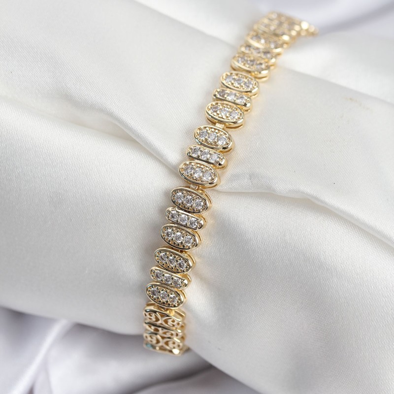 Pirinç VIP Seri Gold Renk Oval Sıralı Kadın Bileklik