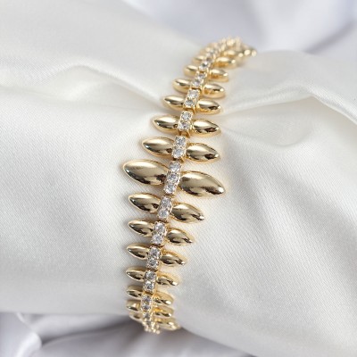 Pirinç VIP Seri Gold Renk Sıralı Damla Model Kadın Bileklik