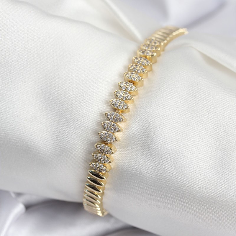 Pirinç VIP Seri Gold Renk Zirkon Taşlı Arpa Model Kadın Bileklik