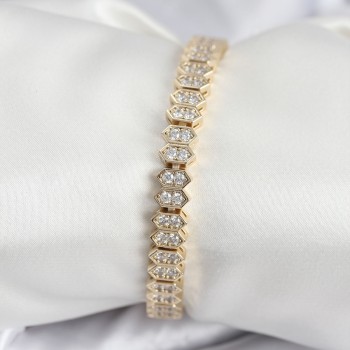 Pirinç VIP Seri Gold Renk Zirkon Taşlı Kadın Bileklik