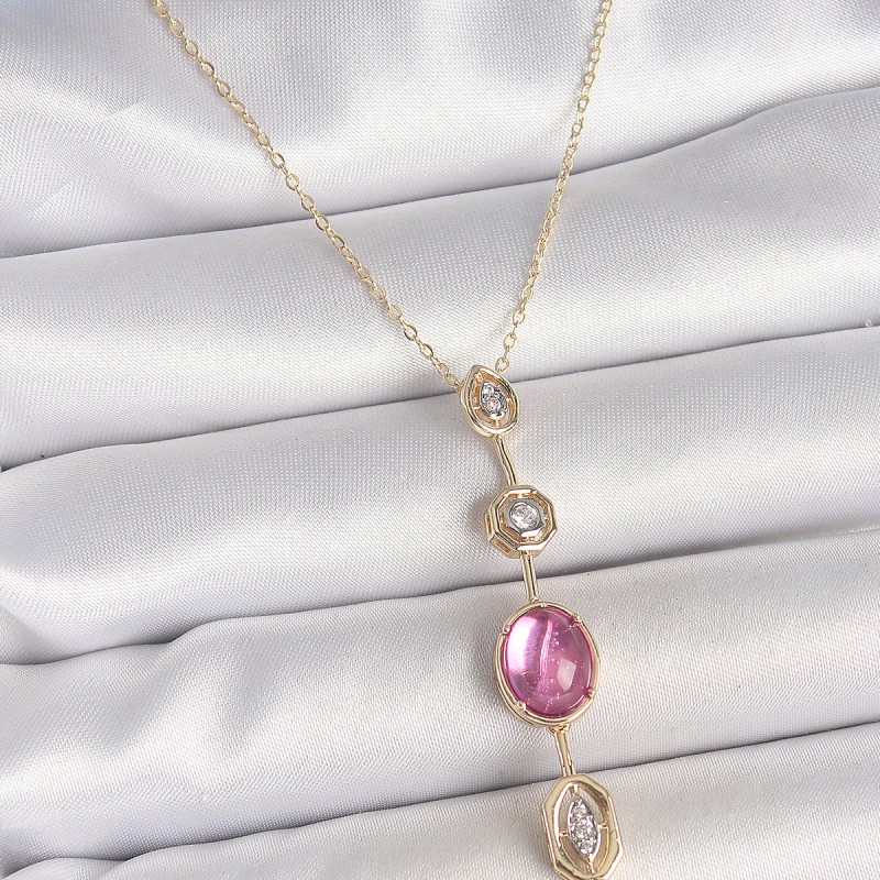 Pirinç Zincir Gold Renk Pembe Zirkon Taşlı Y Kolye