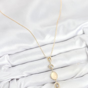 Pirinç Zincir Sarı Gold Renk Zirkon Taşlı Y Kolye