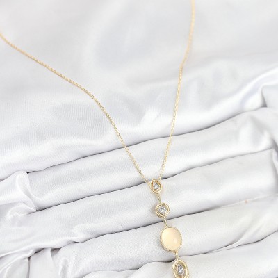 Pirinç Zincir Sarı Gold Renk Zirkon Taşlı Y Kolye