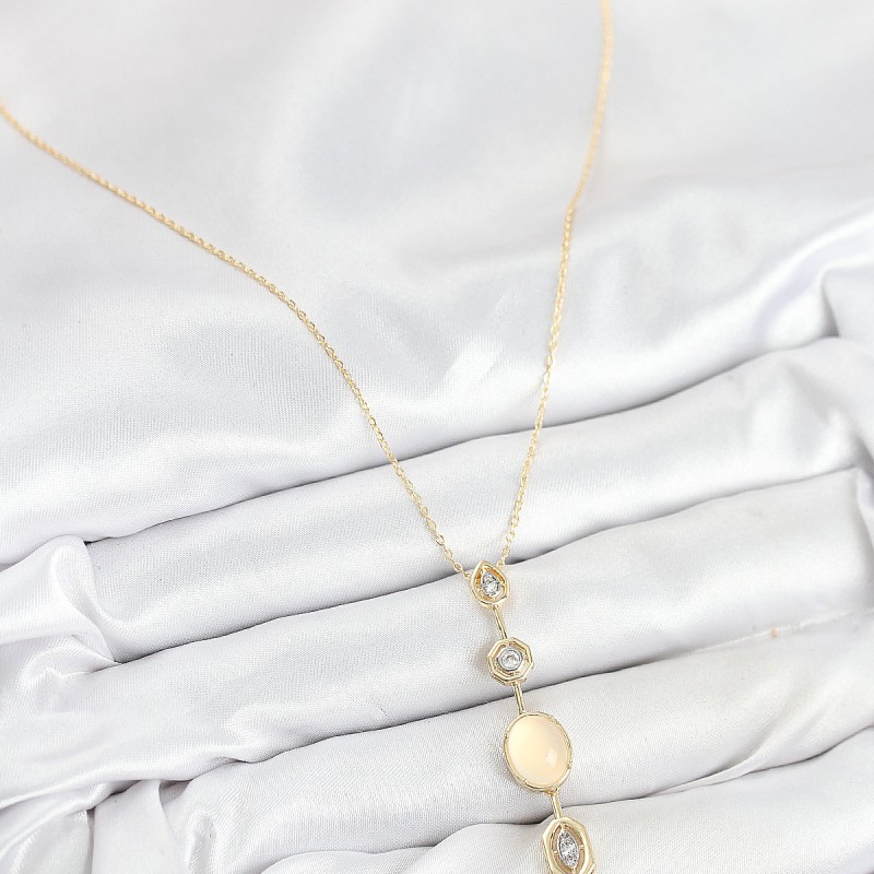 Pirinç Zincir Sarı Gold Renk Zirkon Taşlı Y Kolye