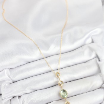 Pirinç Zincir Yeşil Gold Renk Zirkon Taşlı Y Kolye
