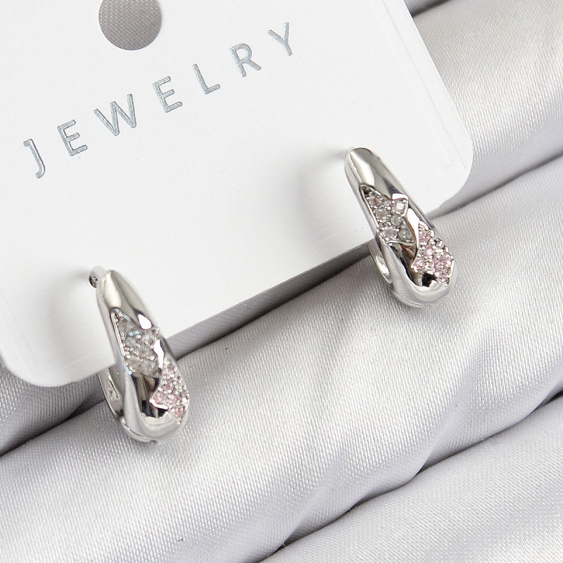 Pirinç Zirkon Taş Desenli Model Gümüş Renk Kadın Küpe