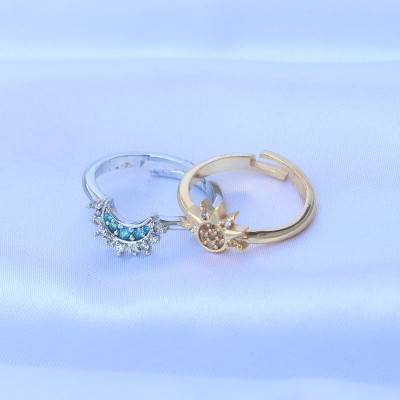 Pirinç Zirkon Taşlı 2li Ayarlanabilir Arkadaş Yüzüğü