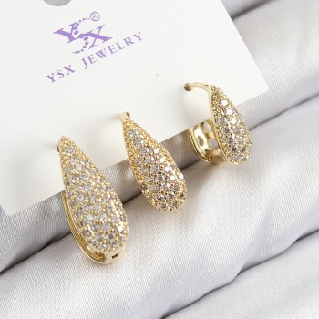 Pirinç Zirkon Taşlı 3'lü Damla Model Gold Renk Kadın Küpe