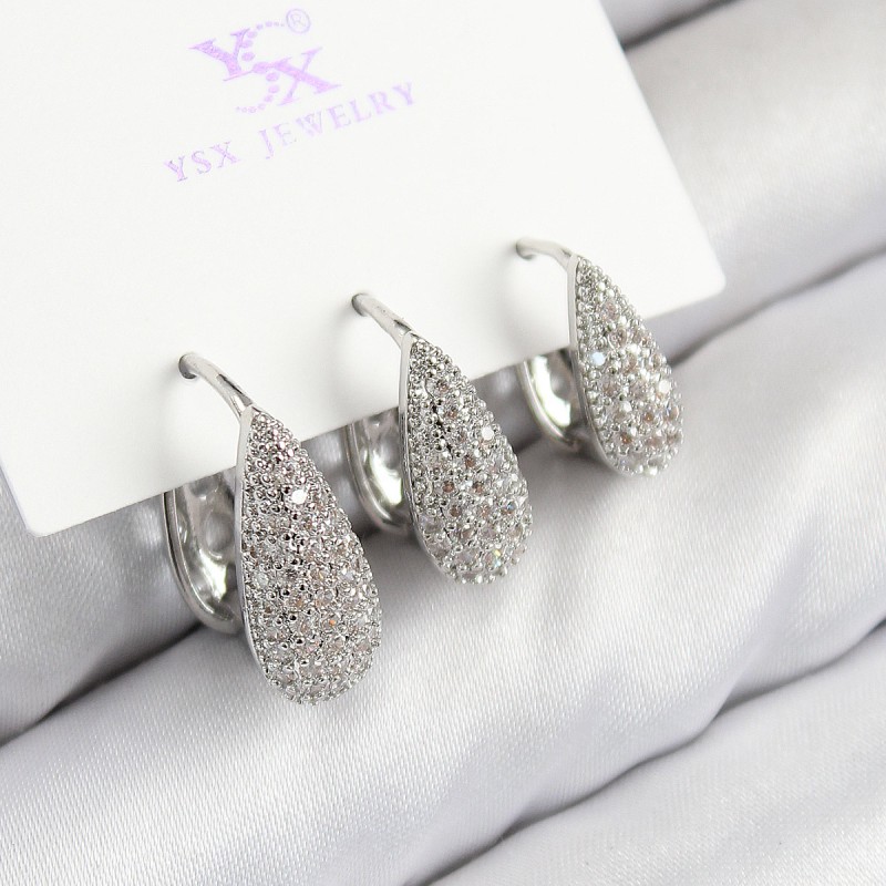 Pirinç Zirkon Taşlı 3'lü Damla Model Gümüş Renk Kadın Küpe